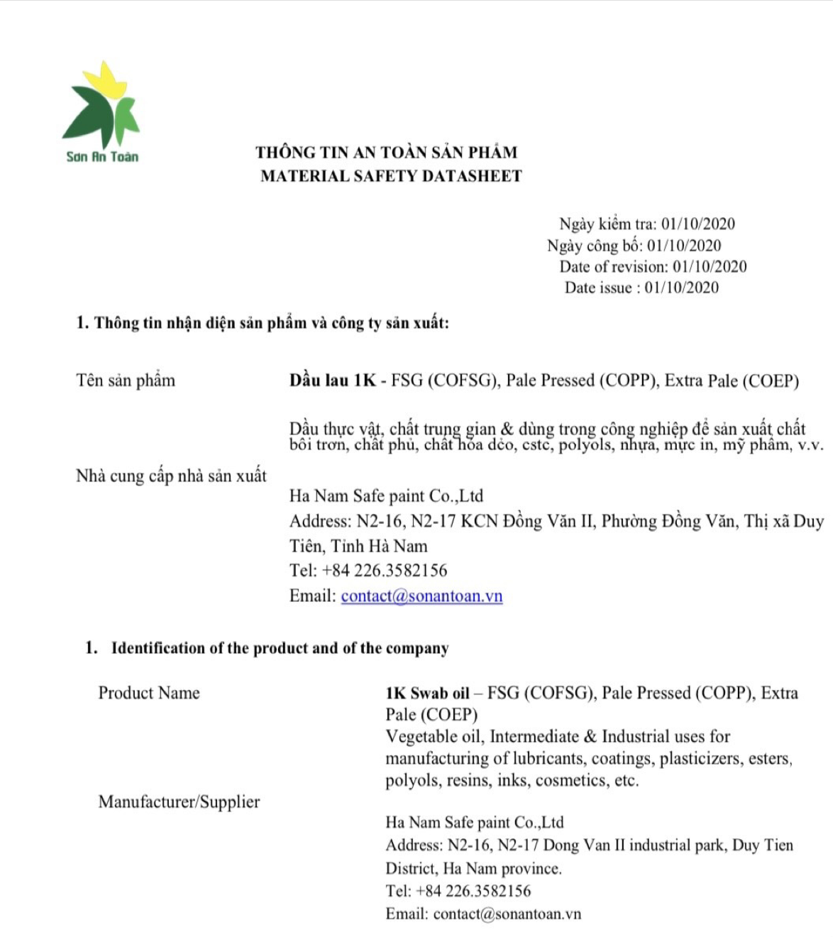 Material Safety Datasheet